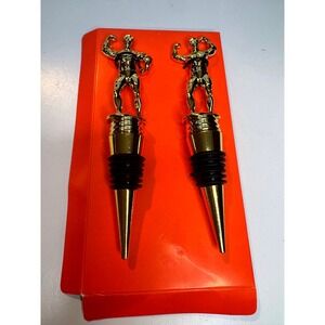 NEW‎ Garven Bar Muscle Man Bodybuilder Wine Stoppers Gold Tone Pair